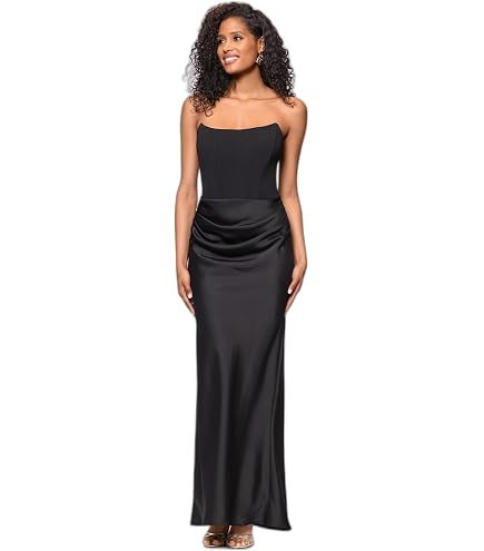 Betsy & Adam Women's Long Metallic Knit Dress with Drape Back Detail, Black/Silver, 22W : Clothing, Shoes & Jewelry