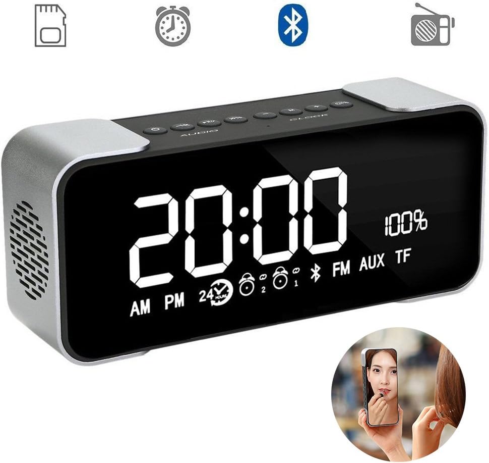 Alarm Clock Radio with FM Radio Portable Wireless Stereo Sound Speaker / Handsfree Calling / Large LED Digit Display with Dimmer Hi-Fi Bluetooth Speaker