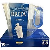 Brita Large Water Filter Pitcher with 2 Standard Filters, 10-Cup Capacity, BPA-Free, Blue, Reduces Chlorine Mercury Copper
