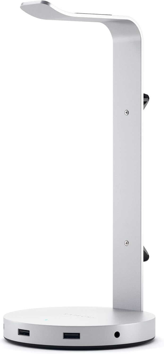 Satechi Aluminum USB Headphone Stand Holder with 3 USB 3.0 Ports & 3.5mm AUX Port - Universal Fit - Compatible with Satechi, Bose, Sony, JBL, Panasonic, AKG (V2, Silver): Electronics