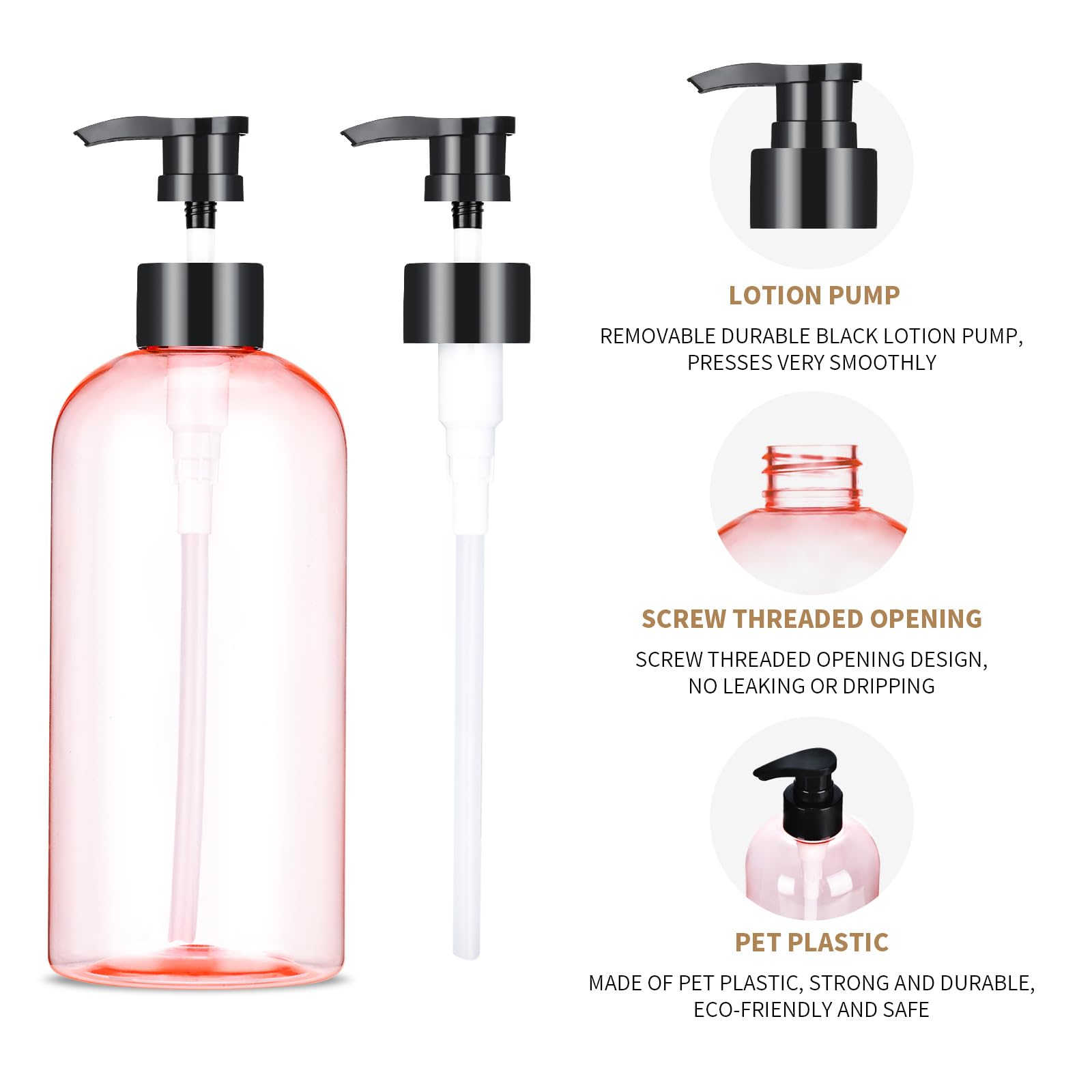 Bynccea Plastic Pump Bottle 16 oz/500 ml Empty Shampoo Pump Bottles Dispenser Portable Pump Bottles for Shampoo and Conditioner Liquid