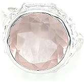 Natural 4ct Pink Rose Quartz 925 Soild Sterling Silver Ring Size 6, 8, 9
