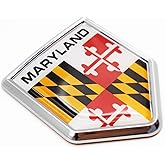Overdecor Maryland Flag Decal Stickers Car Emblem Maryland Car Accessories Decorations Chrome Shield Flag Sticker Decals for Cars Truck Vehicles, 2 Pack