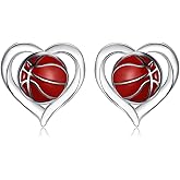 TANGPOET Sports Game Heart Stud Earrings 925 Sterling Silver Jewelry Gifts for Women Young Ladies Sports Lovers