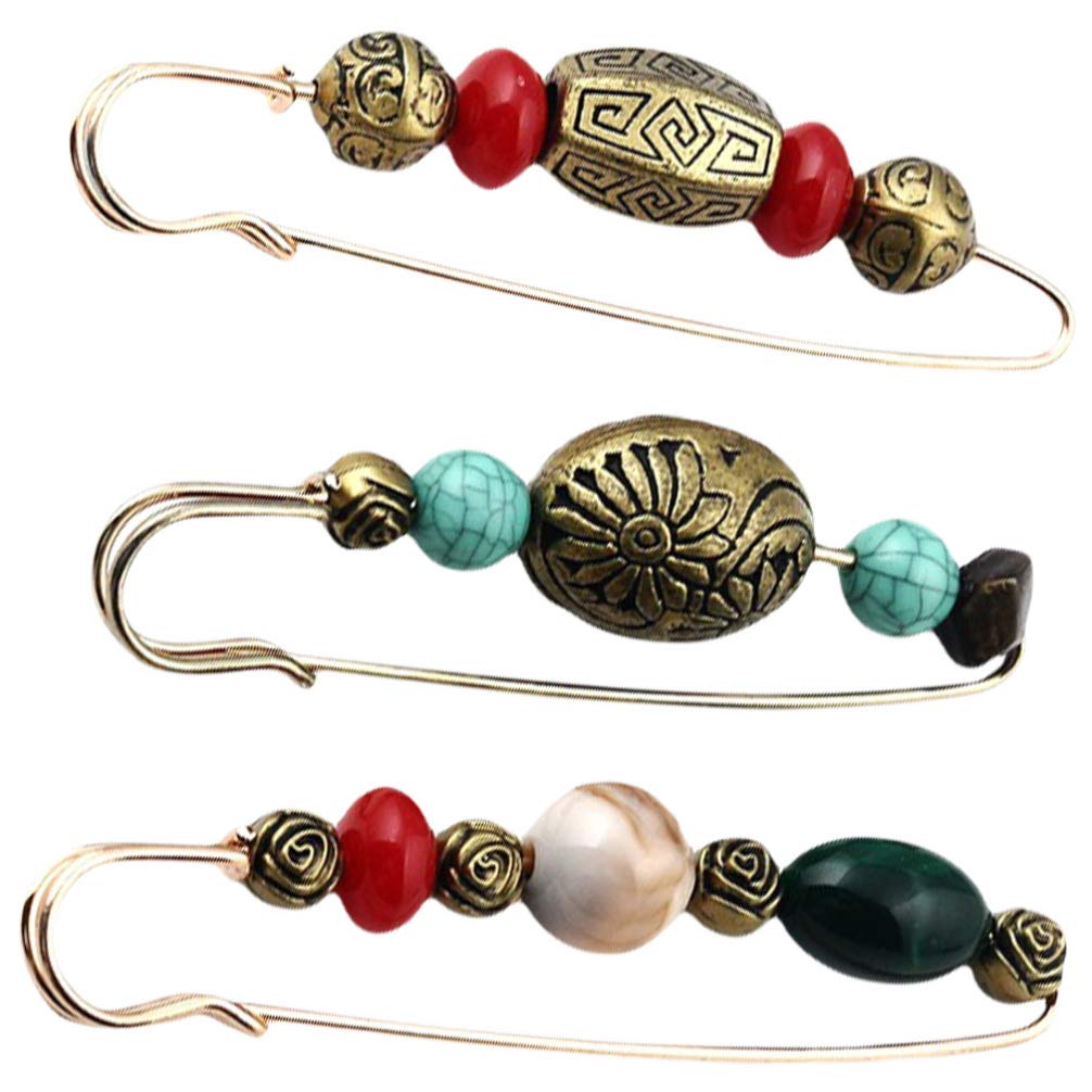 PRETYZOOM 3pcs Vintage Brooch Pin Sweater Shawl Clips Retro Shirts Dresses Boho Cardigan Collar Safety Pins Anti Exposure Neckline Pin Set for Women Girls Dress Decoration
