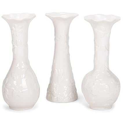 Napco Vintage Fluted Vines Milk White 8 Inch Porcelain Ceramic Bud