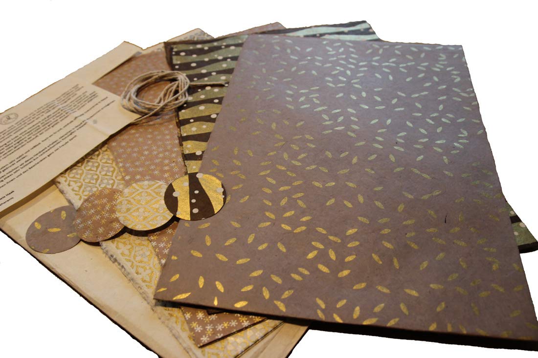 Maharanis Fairtrade Handmade Paper Lokta Daphne Paper for Packaging, Crafts and More Set of 4 in Natural Colours from Sustainable Craft Production