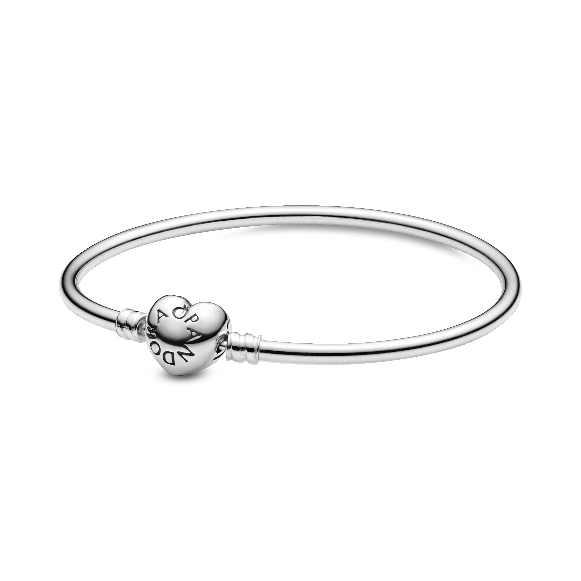 PANDORA Moments Women's Sterling Silver Heart Clasp Bangle Bracelet for Charms, Size 19, No Box