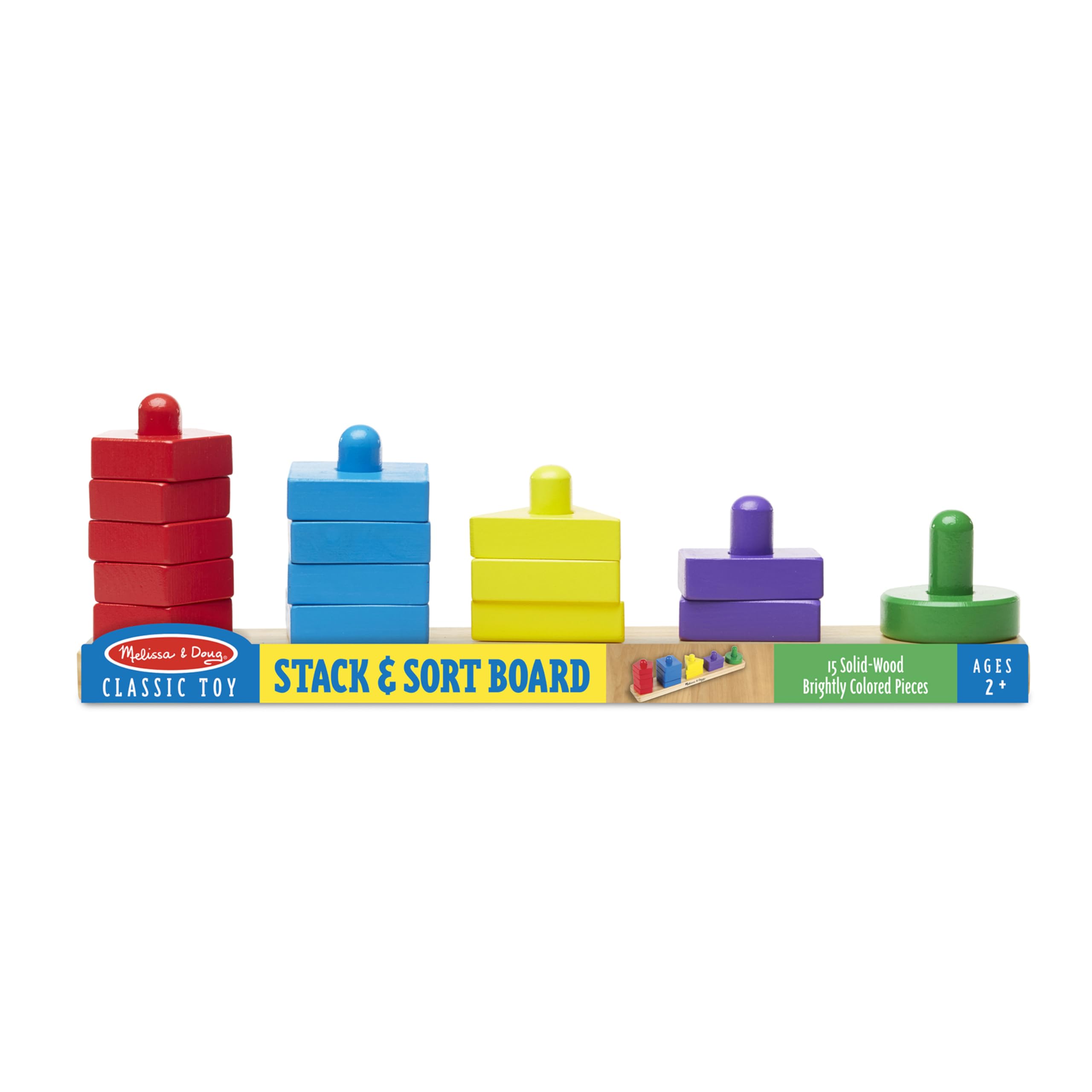 Melissa & Doug Stack and Sort Board - Wooden Educational Toy With 15 Solid Wood Pieces