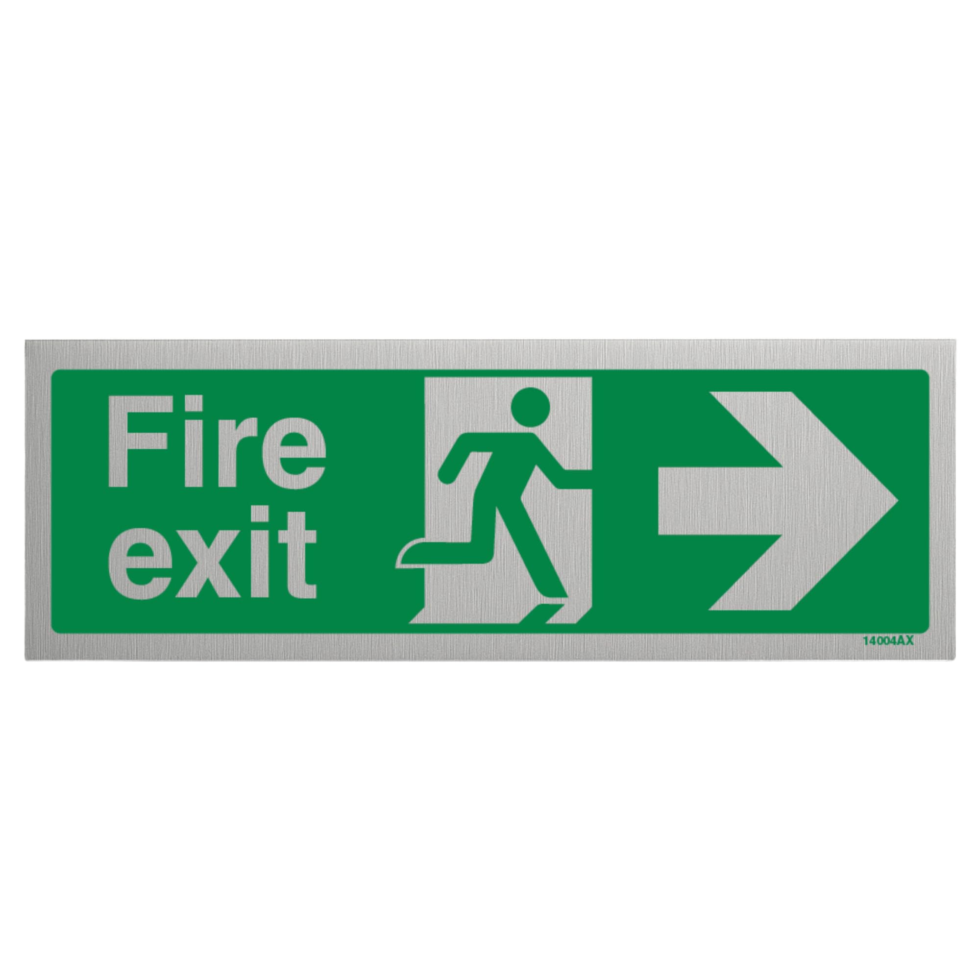 V Safety Fire Exit-Fire Exit Arrow Right Sign - 300 mm x 100 mm - 3 mm Brushed Alu Comp Safety Sign