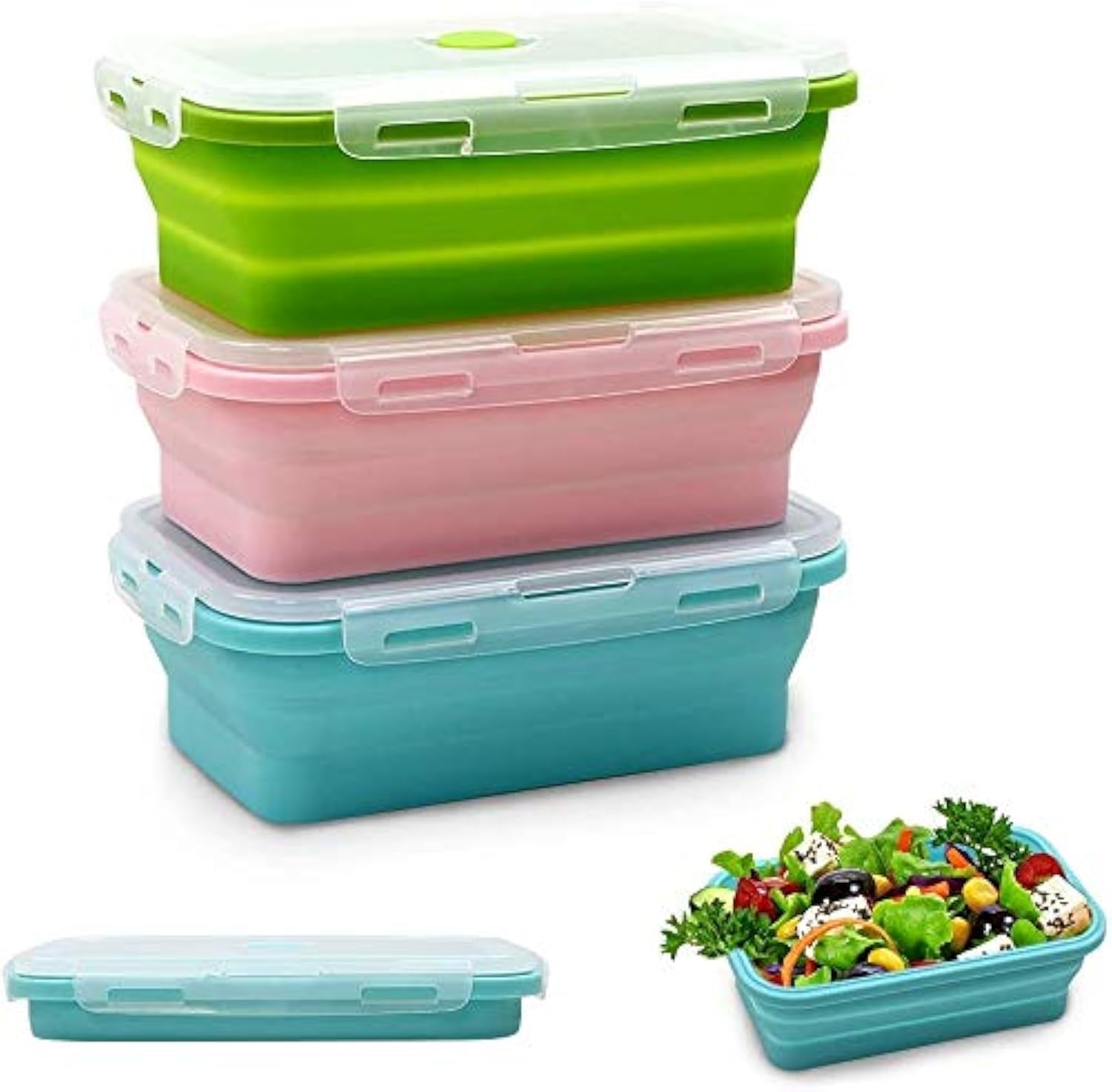 Photo 1 of Alimat PluS Silicone Food Storage Containers with Lids, 3 Pack Set 40.5oz(1200ml) Collapsible Meal Prep Lunch Containers, Microwave, Freezer and Dishwasher Safe