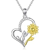 AOBOCO 925 Sterling Silver Sunflower Cat Pendant Necklace Cat Lovers Birthday Christmas Jewelry Gifts for Women Daughter