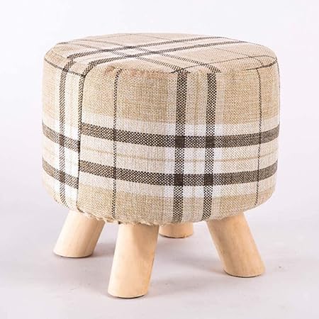 Reposapiés otomano de Lino, Cubo Redondo Acolchado, Patas de Madera