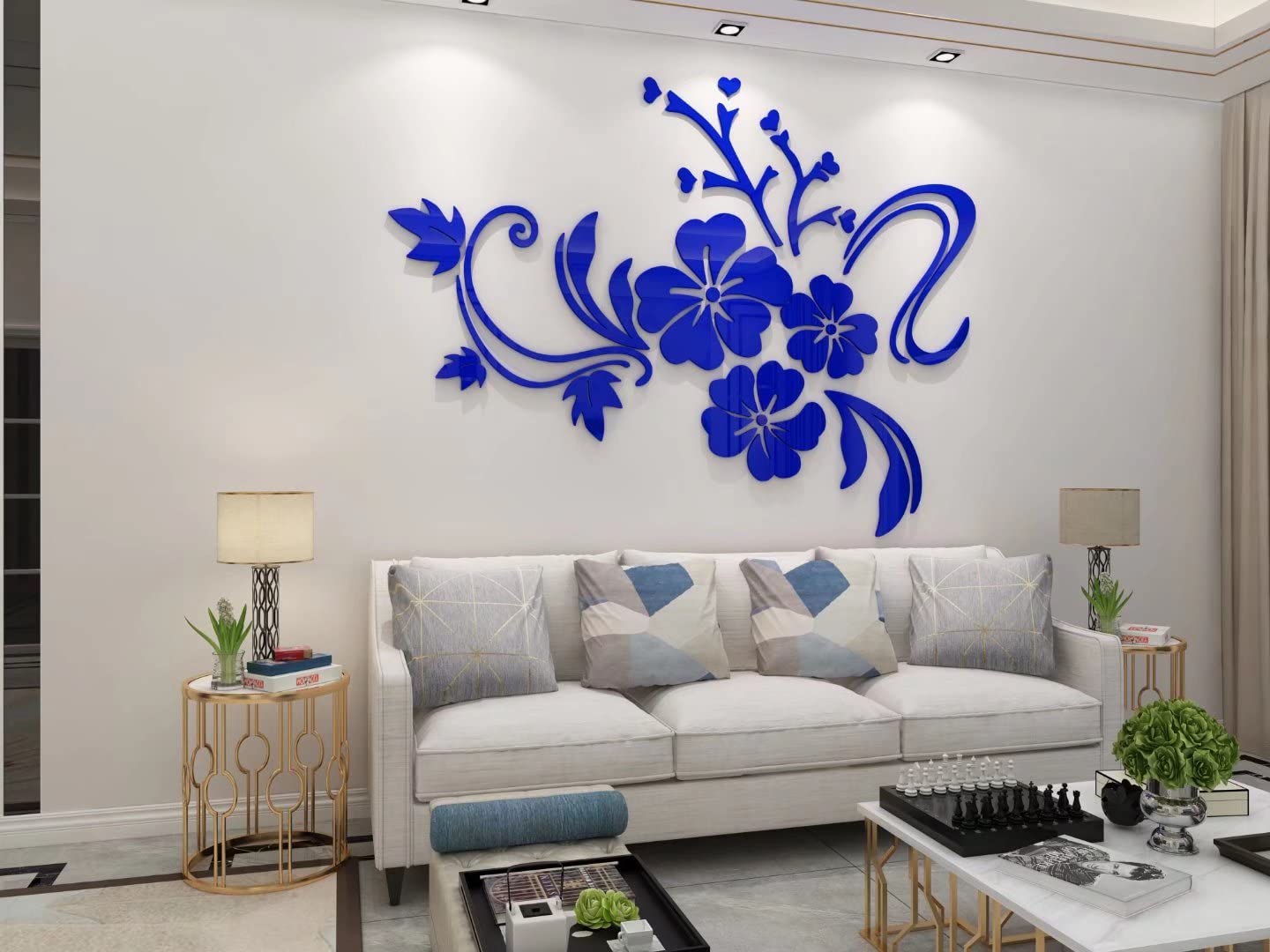 Wall Stickers Flower Mirror - 3D Wall Art for Living Room Family Wall Decals Mirror Wall Sticker Home Decorations for Office Sofa Bedroom Wall Mirror Stickers Home Decor (Deep Blue XS:15 * 23 inch) — image 1