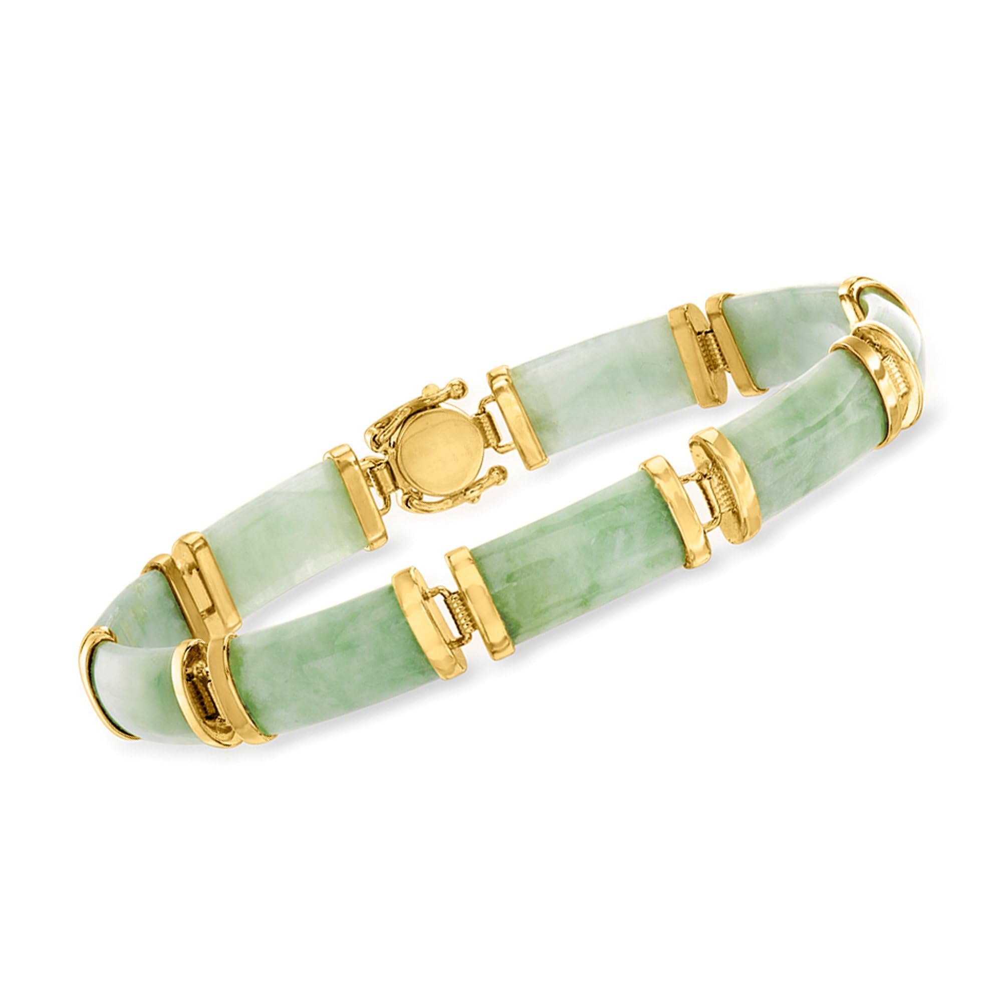 Ross-Simons Jade Good Fortune Bracelet in 18kt Gold Over Sterling