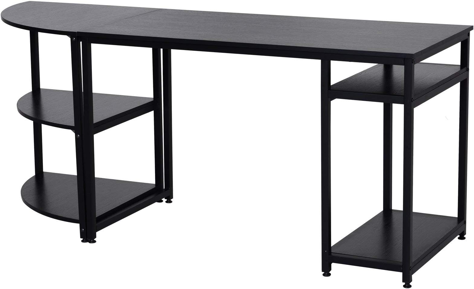 Computer Desk Set of 2 Home Office Furniture 3 Tier Storage Corner Desk Workstation Organize Shelves Cabinet Laptop PC Table Study Writing Reading Workspace Black