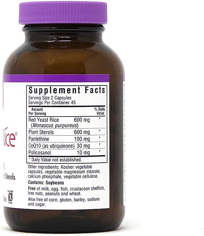 Bluebonnet Nutrition CholesteRice Vegetable Capsules, Red Yeast Rice, Plant Sterols, Pantethine, CoQ10, Policosanol, Vegan, Vegetarian, Non GMO, Gluten Free, Milk Free, 90 Vegetable Capsules: Health & Personal Care