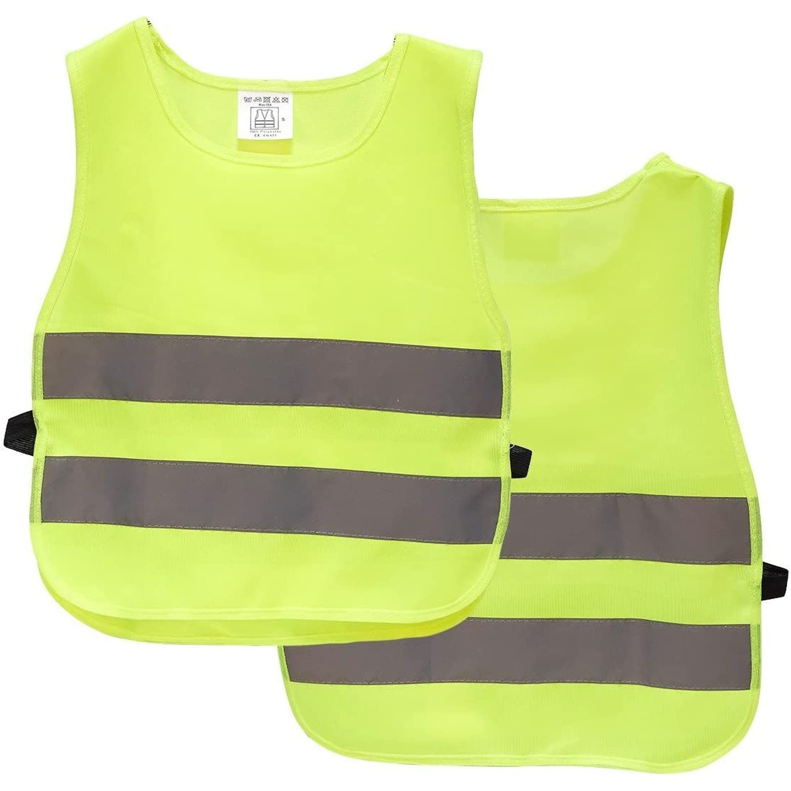 BLUE PANDA High Vis Reflective Vest for Children, Neon Yellow Safety Waistcoat, Unisex, 2-Pack