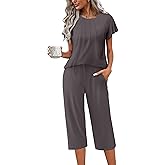 Ekouaer Capri Pajamas Set Women's Ruffle Sleeve Top and Capri Pants Soft Sleepwear Loungewear with Pockets