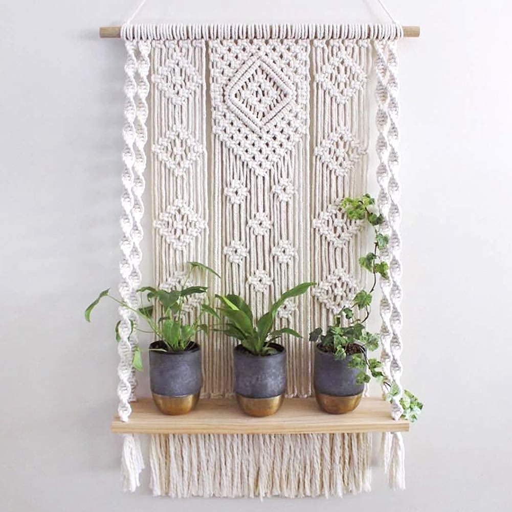 TANIO Tassel Macrame Rack - Boho Wood Wall Hanging - Living Room, Bathroom