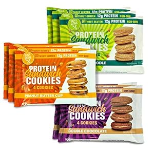 Image of Protein Sandwich Cookies Variety Pack - 12 Grams of Whey Protein, Gluten Free, Non-GMO (Peanut Butter Cup, Snickerdoodle, Double Chocolate)