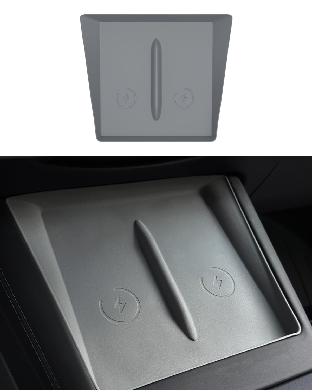 Photo 1 of AILYBER Center Console Cover Mat for Tesla Model Y 2026 2025 (Juniper) Model 3 2026 2025 2024 for Phone Charging Space Interior Decoration Accessories, Silicone Grey