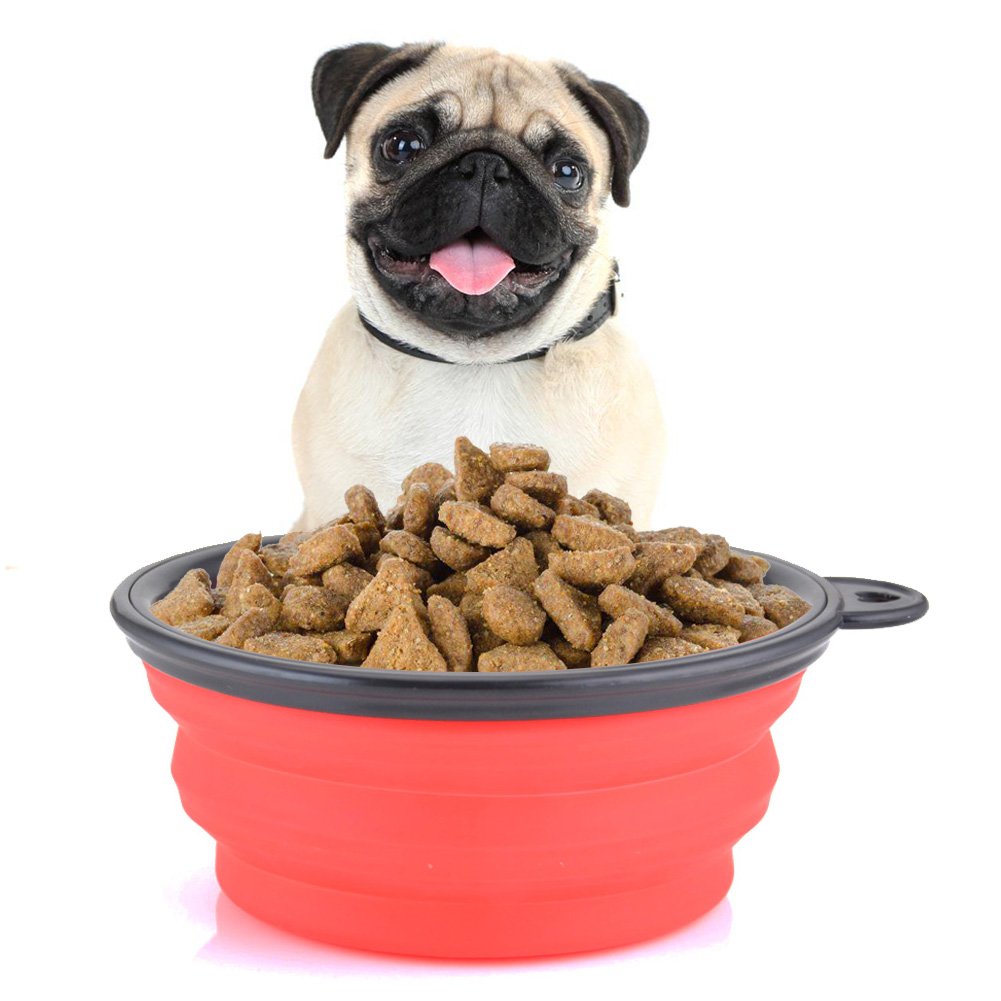 Guardians Collapsible Dog Bowls,Silicone Portable Foldable Water Bowls with Carabiner Clip for Travel (34oz-Blue&Red)