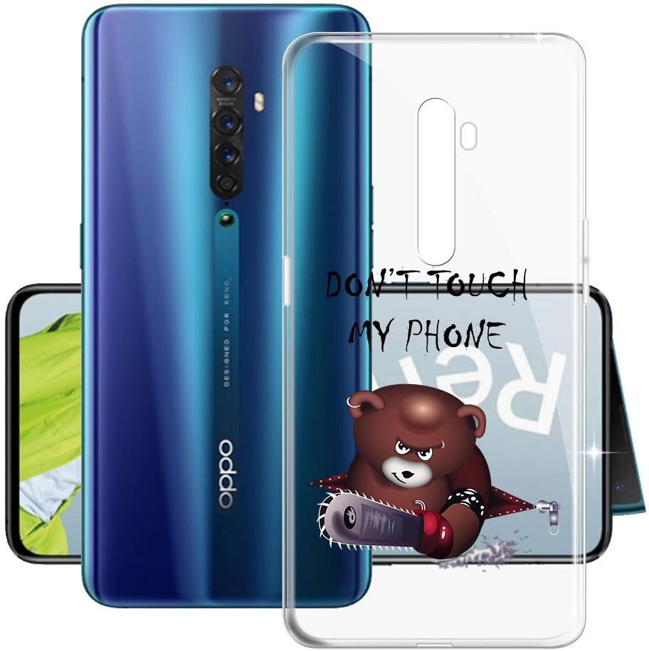 Oppo Reno 2 Case, HHUAN Shock-Absorption Flexible Soft Transparent Angry Bear TPU Shell Silicone Gel Resistant Protective Case Bumper Cover for Oppo Reno 2 (6.55")