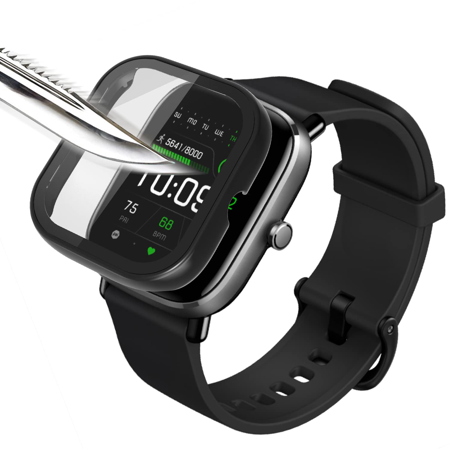 Msm-case Black with Glass Screen Protector for GTS2 Mini Watch, 9H Hardness PC Case, Bumper, Slim Full Case for Smart GTS2 Mini Watch