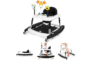 Wolfcode 5-in-1 Music and Lights Baby Walker Foldable with 5 Adjustable Heights, Baby Walker with Wheels and Bouncer Combo Portable, Infant Toddler Walker for Baby Boy Girls 6-18 Months