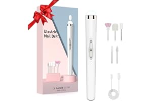 MMK Electric Nail Drills with LED Light，5 in 1 Electric Nail File，Professional Pedicure Tools for Feet，4 Speed Cordless Nail Drill Care Hand and Foot ，Electric Remover Care Your Skin and Nail （White）