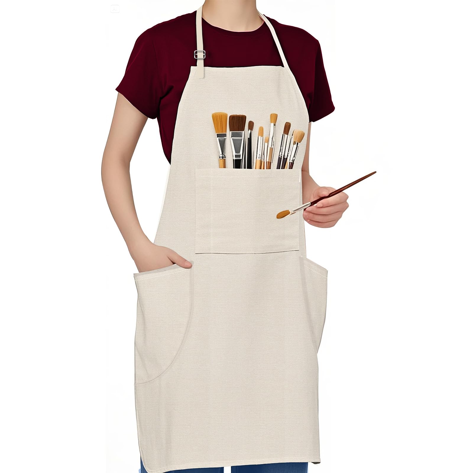 Conda Adjustable Professional Apron With 3 Pockets for Women Men Adults, Natural 78.7cm (1pcs pack)