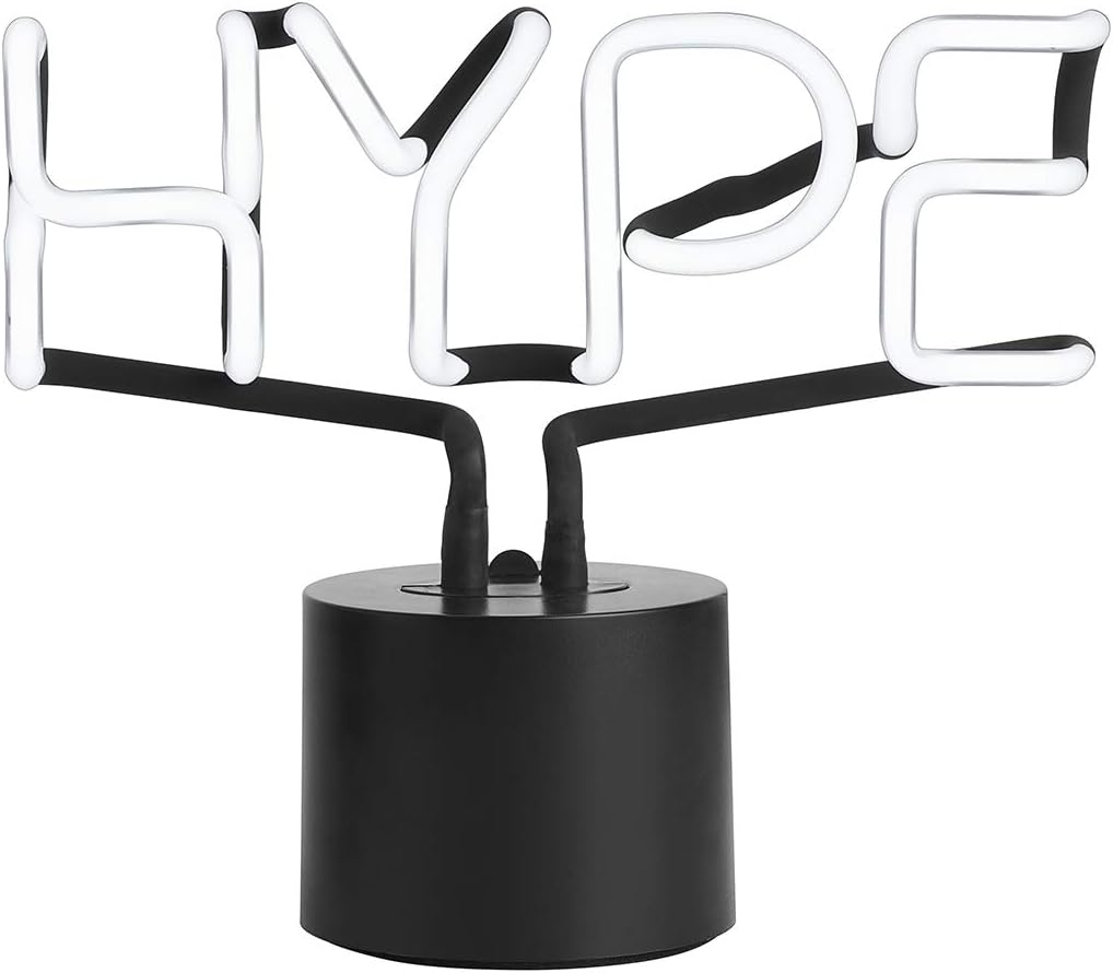 Amped & Co Hype Neon Desk Light, Real Neon, White, Large 9.6x8.3, Home Decor Neon Signs for Unique Rooms