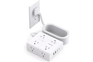 ONE BEAT 10Ft Extension Cord with Multiple Outlets, Flat Plug Surge Protector Power Strip 10 Ft Long Cord, 8 Outlets & 4 USB Ports (2 USB C), 900J Desk Charging Station for Home Office, College Dorm Essentials