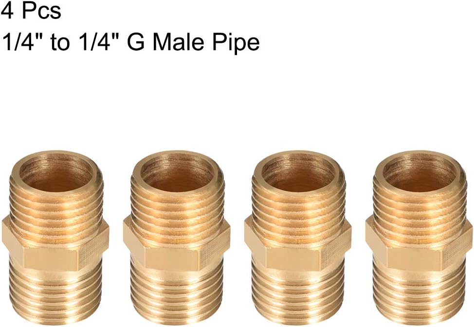 sourcing map Brass Male to Male Straight Pipe Hex Fitting G1/4 x G1/4 Male Thread Connector 4pcs, Gold, G1/4, 4pcs - Image 4