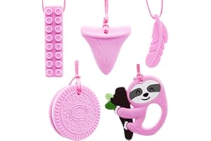 GNAWRISHING Sensory Chew Necklace for Girl, 5 Pack Chew Necklaces for Kids with Autism, ADHD, SPD, Chewing, Oral Motor(Pink)