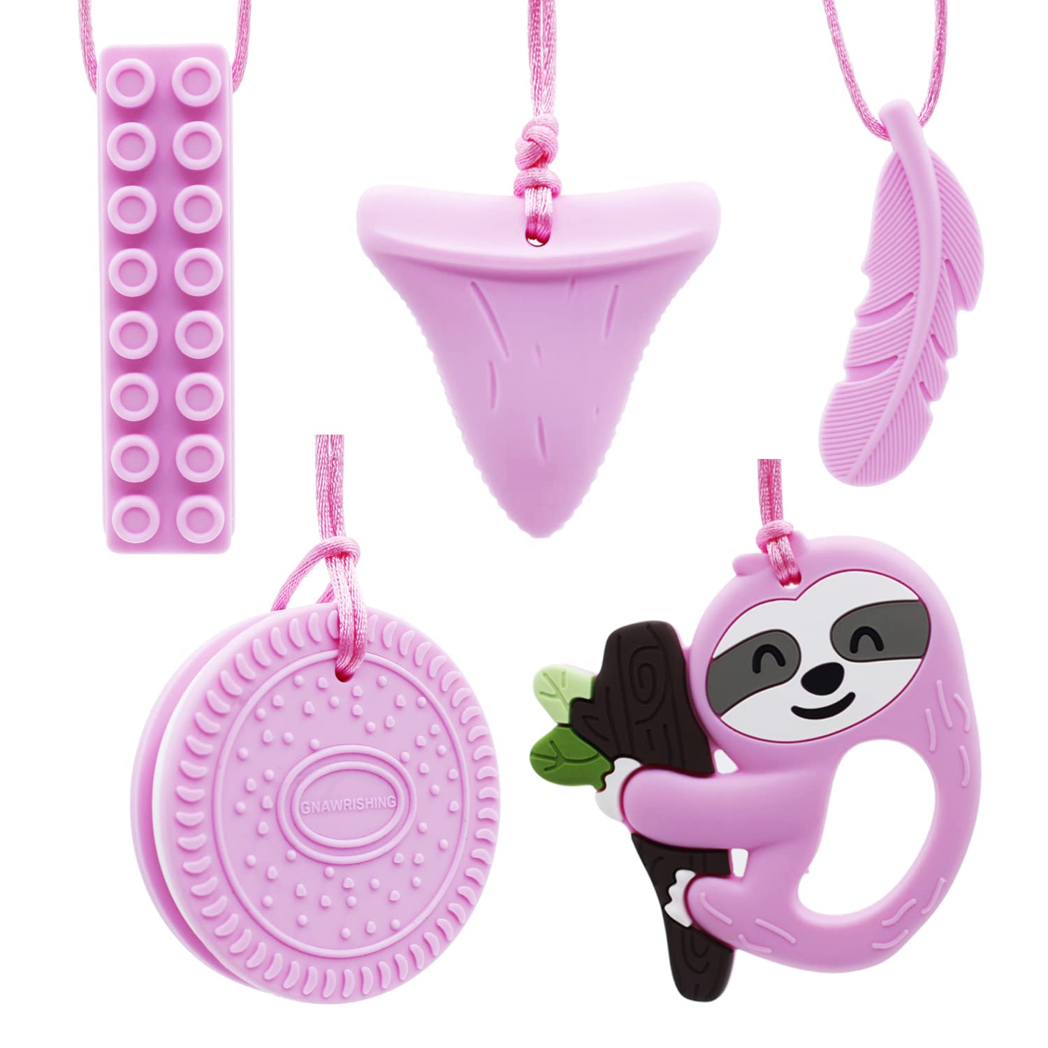 GNAWRISHING Chew Necklaces for Sensory Kids 5 Pcs Sensory Chewy Toys for Autism Girls, ADHD Toddler, Adult