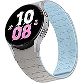 ZZDZZ Magnetic Band Compatible with Samsung Galaxy Watch 7/FE/6/5/4 Band 40mm 44mm/Galaxy Watch 5 Pro 45mm/Watch 6 4 Classic 42mm 46mm 43mm 47mm, 20mm Silicone Sport Strap for Women Men, Khaki/L-Blue