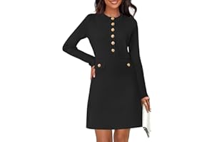 MEROKEETY Women's Fall 2025 Long Sleeve Bodycon Sweater Dress Button Crew Neck Winter Formal Mini Dresses