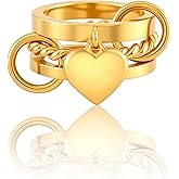 JINHUI 18k Gold Plated Rings Interlocked Stackable Rings for Women,Non Tarnish Statement Ring Set With Dainty Cubic Zirconia Stainless Steel Multi Ring Stack Charms Ring Fashion Jewelry for Women (heart, Gold, 8)