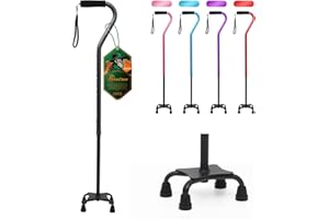 BeneCane Quad Cane Adjustable Walking Cane with Offset Soft Cushioned Handle for Men & Women Lightweight Comfortable with 4-Pronged feet for Extra Stability