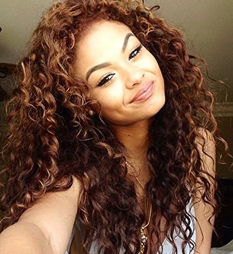 LEOMI Brown Curly Brazilian Virgin Human Hair Lace Front Wigs Remy Human Hair Full Lace Wigs For Black Women Natural Hairline Bleached Knots Brown Curly Human Hair Wigs(18INCH,LACE FRONT WIG)