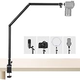 TARION Overhead Camera Desk Mount Stand 3 Section Articulating Arm TKB01 | 4.4 Pounds Load Capacity, 1/4" Screw Ballhead, Padded C Clamp, Dual-interface Base, for Videography Live Streaming