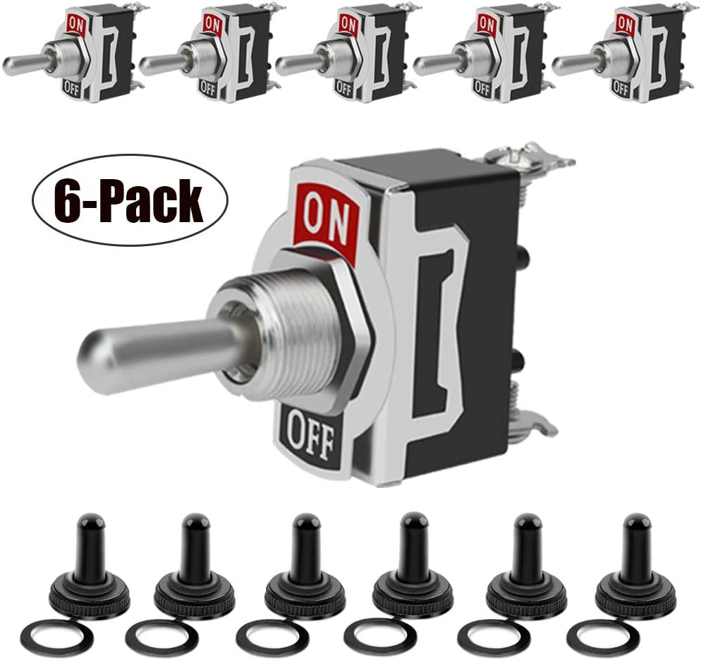 Heavy Duty Rocker Toggle Switch 15A 250V 20A 125V SPST 2 Pin ON/Off Switch Metal Bat Waterproof Boot Cap Cover - 6 Pack by MXRS: Industrial & Scientific