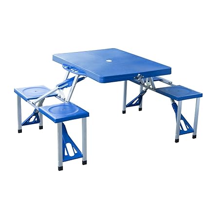 Outsunny® Alu Campingtisch Picknick Bank Sitzgruppe Gartentisch Buffettisch mit 4 Sitzen klappbar Blau