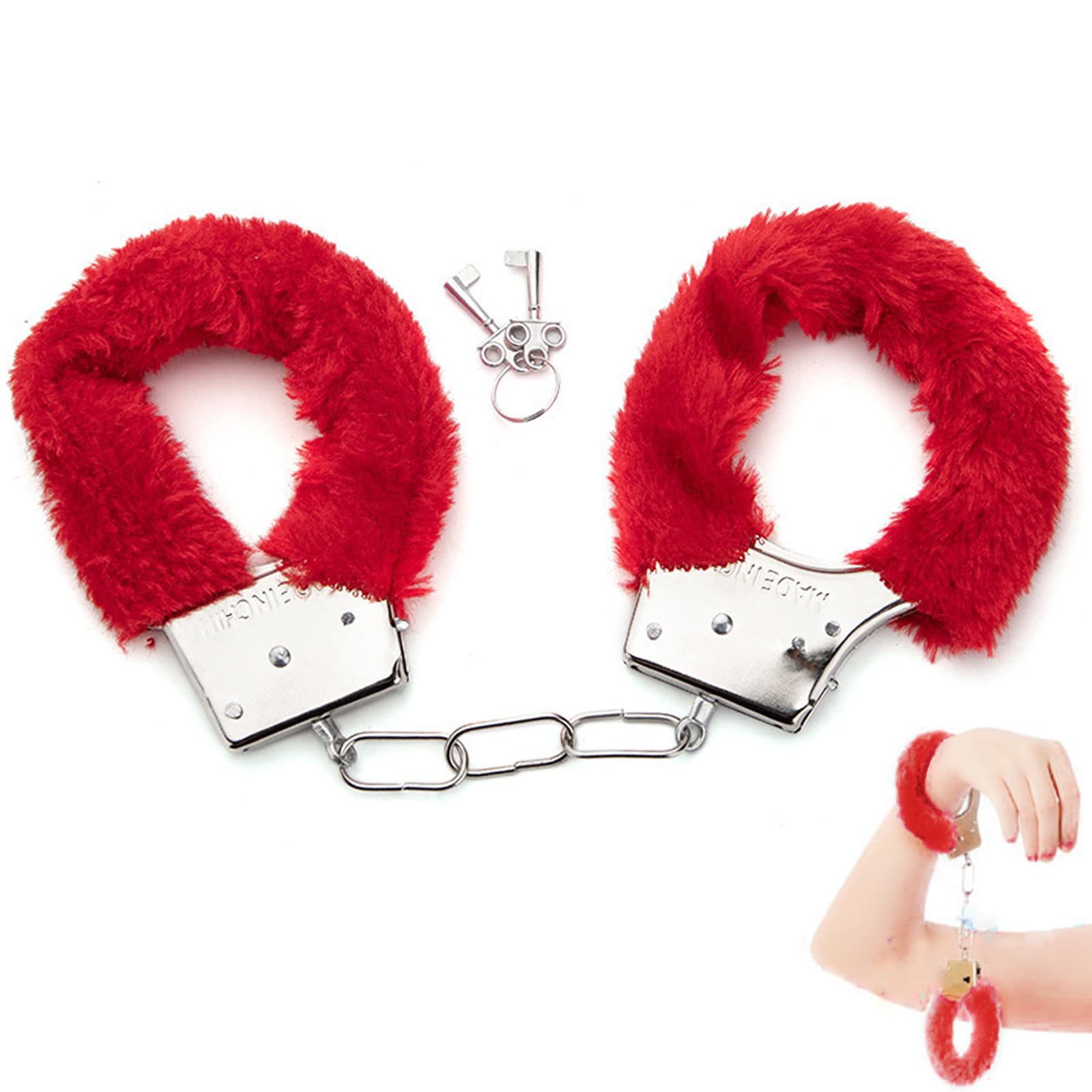 WOSO Metal Handcuffs with 2 Keys for Cosplay Police, Play Toy Metal Handcuffs Party Supplies Costume Accessories,Handcuffs Prop Dress Ball Party (Red)
