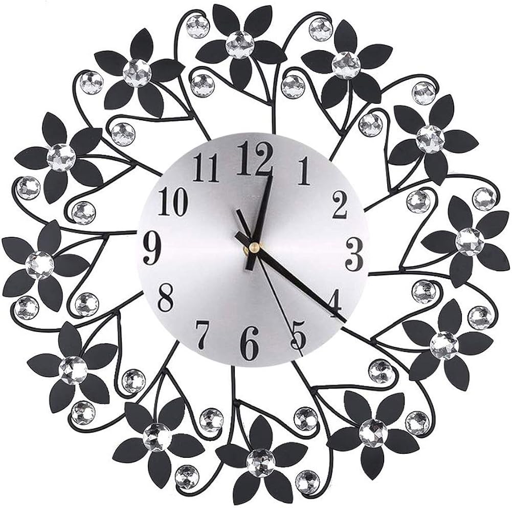 carduran European Style Round Rhinestone Flower Wall Clock