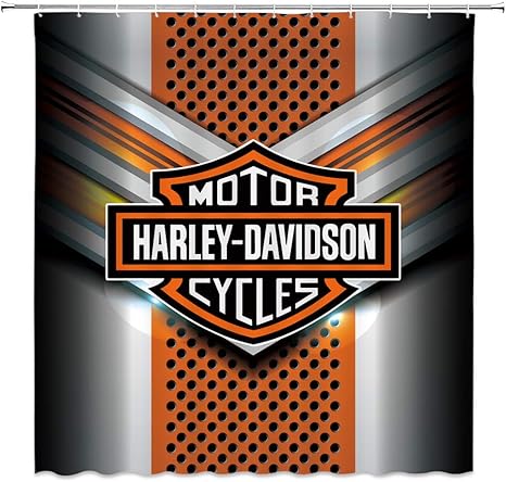 Harley Davidson Shower Curtain Motor Club Orange Gray Metal Logo