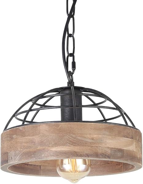 Anmytek Adjustable Wood Metal Chandelier Iron Net Frame Cover Pendant Lighting For Kitchen Island Rustic Industrial Edison Hanging Light Dining Room Vintage Ceiling Light Fixture 1 Light P0027 Amazon Com