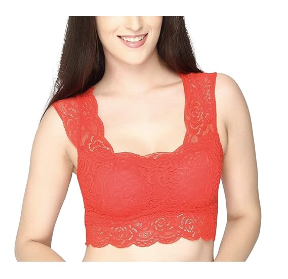 Women Wireless Lace Bra Push Up Bralette Sexy Lingerie Full Cup Backless Net Blouse for Women(Free-Size)(28-34 Bust-Size)